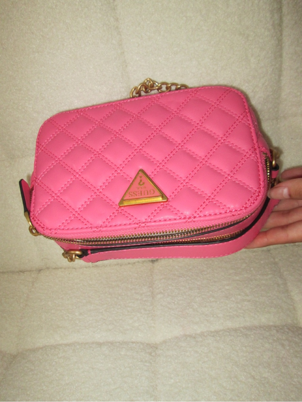 GUESS Hot Pink Quilted Camera Crossbody with Gold Chain - Picture 5 of 5